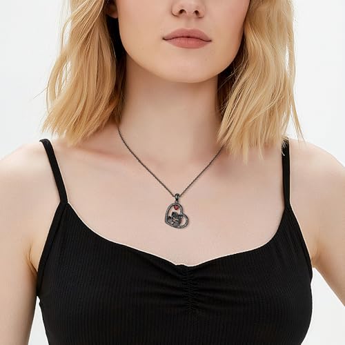Sterling Silver Halloween Necklace Gothic Jewelry Gifts for Women Men - style: Skeleton-Black