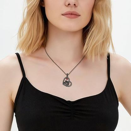 Sterling Silver Halloween Necklace Gothic Jewelry Gifts for Women Men - style: Skeleton-Black
