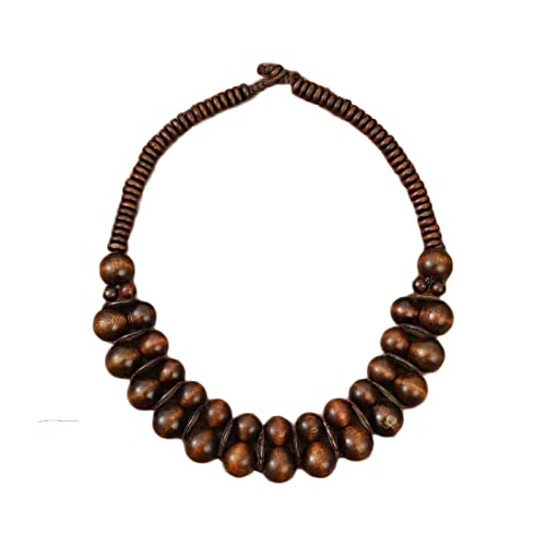 COLORFUL BLING Ethnic Large Chunky Wooden Beaded Necklaces Boho African Statement Necklace Handmade Tribal Collar Choker Bib Jewelry - color: joint brown