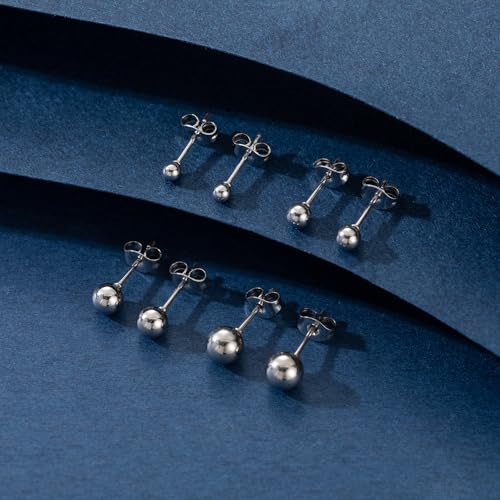 BMMYE 4 Pairs Silver Stud Earrings for Women Stainless Steel Ball Earrings | Small 14 Gold Plated Earrings Studs Set with Cubic Zirconia Waterproof Hypoallergenic Silver Ball Earring for Women - color: 4pair silver ball