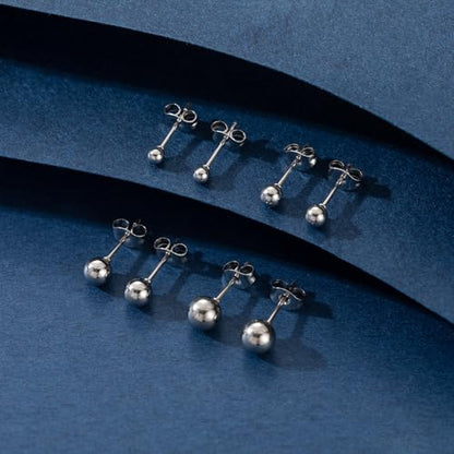 BMMYE 4 Pairs Silver Stud Earrings for Women Stainless Steel Ball Earrings | Small 14 Gold Plated Earrings Studs Set with Cubic Zirconia Waterproof Hypoallergenic Silver Ball Earring for Women - color: 4pair silver ball