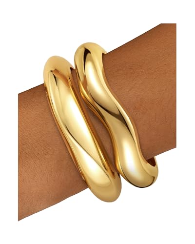 Chunky Gold Bangle Bracelets for Women, Gold Twist Cuff Bracelet | Trendy Stackable Bangles Set Fashion Jewelry Gifts - color: 2PCS Gold-C
