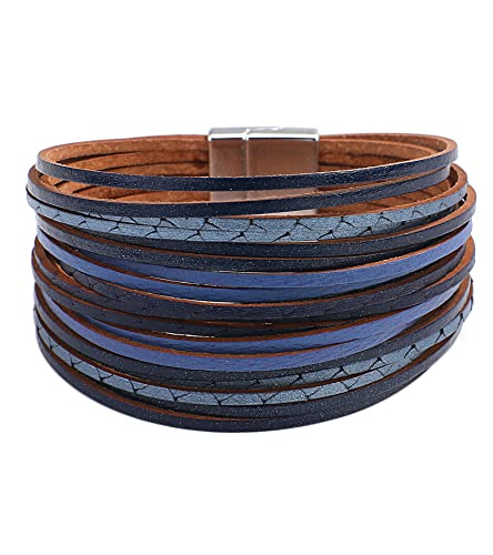 hotoo Leather Wrap Bracelet for Women - color: Dark Blue Leather Bracelets