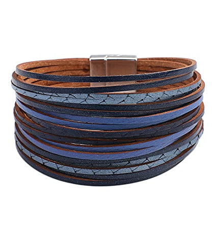hotoo Leather Wrap Bracelet for Women - color: Dark Blue Leather Bracelets