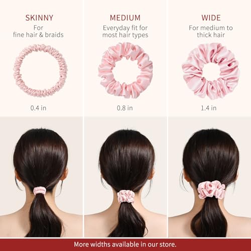 Silk Scrunchie 1.4" Medium Wide 6A 22 Momme 100% Mulberry Silk Hair Ties,Gentle on Hair No Damage No Crease for Women Girls Curly Thick Wavy Hair,Sample Fabric Provided (1, Dark Green) - color: Dark Green