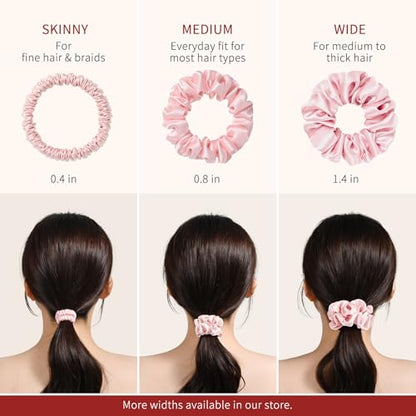 Silk Scrunchie 1.4" Medium Wide 6A 22 Momme 100% Mulberry Silk Hair Ties,Gentle on Hair No Damage No Crease for Women Girls Curly Thick Wavy Hair,Sample Fabric Provided (1, Dark Green) - color: Dark Green