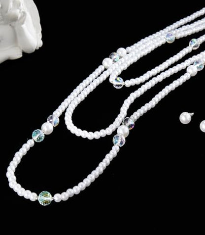 Errally Long Pearl Necklace and Earring Set Layered Pearl Beaded Necklaces for Women White Costume Jewelry Sets Gifts for Mom - color: 3-Layer