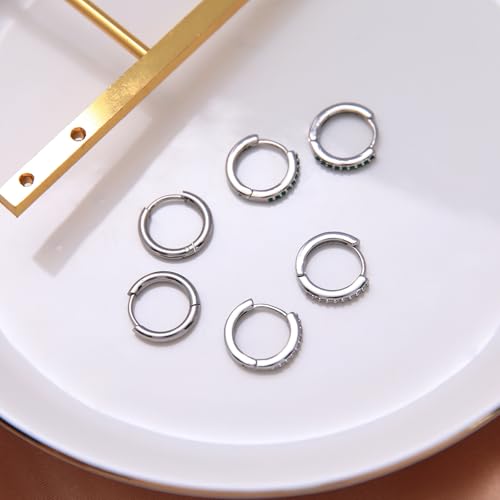 Stainless Steel Stud Earrings Set for Women Hypoallergenic Flat Back Cartilage Earrings Screw Back Huggie Hoop Earrings Multiple Piercing Cubic Zirconia Helix Tragus Jewelry - color: Set-D-Silver