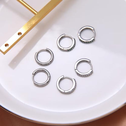 Stainless Steel Stud Earrings Set for Women Hypoallergenic Flat Back Cartilage Earrings Screw Back Huggie Hoop Earrings Multiple Piercing Cubic Zirconia Helix Tragus Jewelry - color: Set-D-Silver
