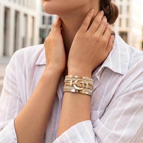 Edoneery Leather Wrap Bracelets for Women, Boho Layered Cuff Bangle | Multi-layer Leather Cuff, Daily wear, Stackable Bangle, Easy on-off, Western Jewelry Gifts for Women - color: Boho-2