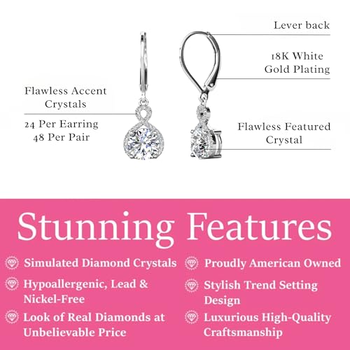 Cate & Chloe Alessandra 18k Gold-Plated Dangle Earrings for Women with Simulated Diamond Crystals | Hypoallergenic Earring Jewelry Gift for Her on Mother’s Day, Birthday, Wedding - color: White Gold