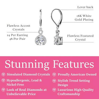 Cate & Chloe Alessandra 18k Gold-Plated Dangle Earrings for Women with Simulated Diamond Crystals | Hypoallergenic Earring Jewelry Gift for Her on Mother’s Day, Birthday, Wedding - color: White Gold