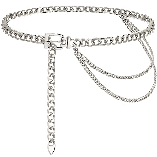 Suyi Chain Belt for Women Girls Gold Metal Waist Chain Multilayer Chunky Chain Belts for Dress - color: Silver, size: L: 130 cm (51.2 in)