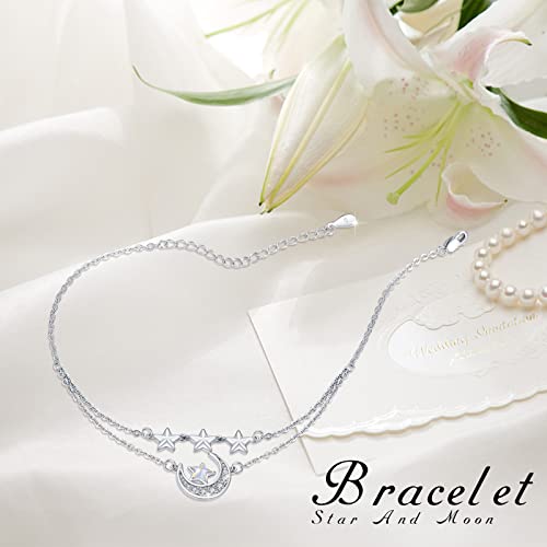 925 Sterling Silver Bohemia Hawaiian Beach Mermaid Floral Bracelet Birthday Graduation Gifts for Women with Gifts Box - style: 25-Star Moon