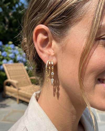 Gold Earrings for Women Trendy 14K Gold Plated Dangle Earrings Small Hoop Huggie Drop Stud Earrings Cubic Zirconia Simple Minimalist Dainty Chain Tassel Hypoallergenic Earrings - color: Chain & Gold