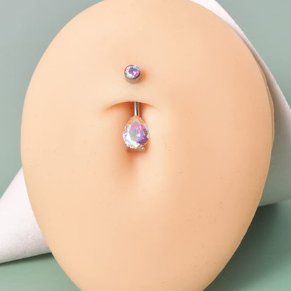 limerencia 14G G23 Titanium Belly Button Ring with Small Teardrop Cubic Zirconia 10mm Internally Threaded Navel Piercing Jewelry - color: Aurora Borealis