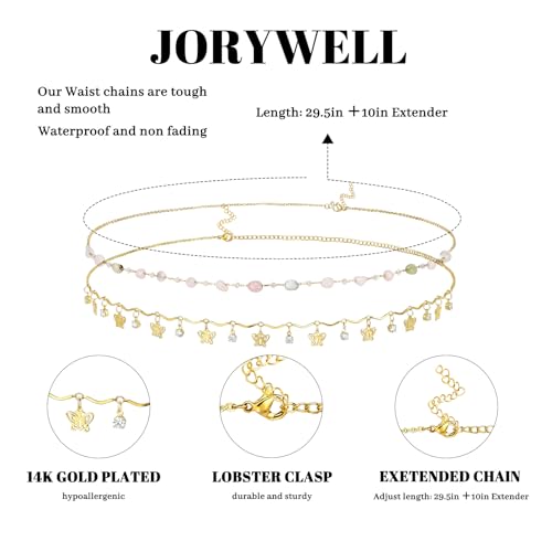 14K Gold Plated Waist Chain for Women Layered Waist Beads Belly Chain Belt, Waterproof Summer Beach Body Jewelry for Bikini, Festival Vacation Accessories for Women - style: Butterfly
