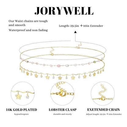 14K Gold Plated Waist Chain for Women Layered Waist Beads Belly Chain Belt, Waterproof Summer Beach Body Jewelry for Bikini, Festival Vacation Accessories for Women - style: Butterfly