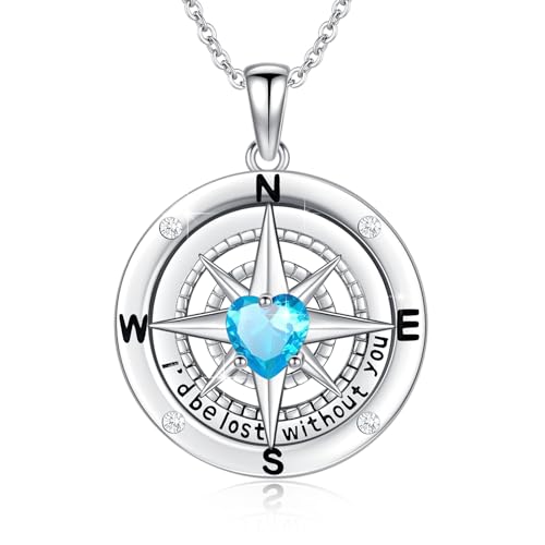 Compass Necklace Sterling Silver Nautical Graduation Gift | 925 Sterling Silver compass pendant with meaningful nautical design, jewelry for women, graduation and travel gift - color: Blue-5
