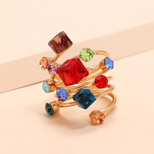 Big Geometric Cube Crystal Ring for Women Statement Geometry Rhinestone Open Rings Crystal Rhinestone Cocktail Ring CZ Fashion Classic Party Wedding Jewelry - color: Colorful
