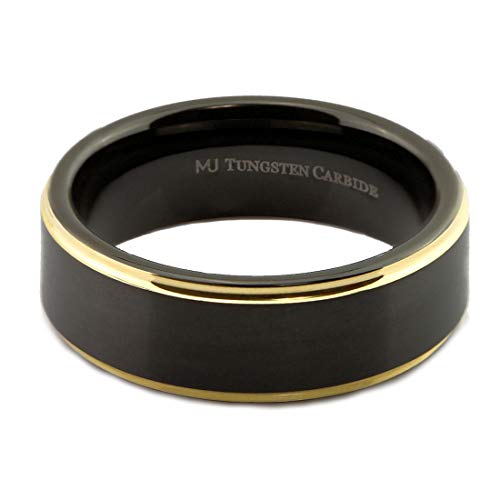 Tungsten Carbide Wedding Bands That Feature Different Finishes and Edge Colors - color: Black/Gold-8mm