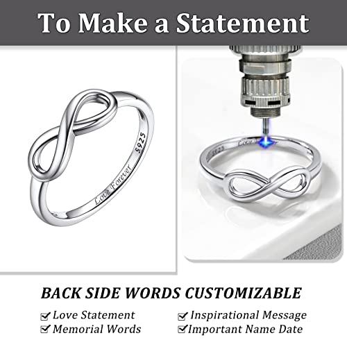 Bestyle Simple S925 Sterling Silver Infinity Rings Cubic Zirconia Rings, Nice Cute BFF Friendship Rings, Dainty Eternity Promise Wedding Bands Perfect Every Day Ring, Size 4-12, Words Engavable - color: 4.Plain Infinity Ring (custom)