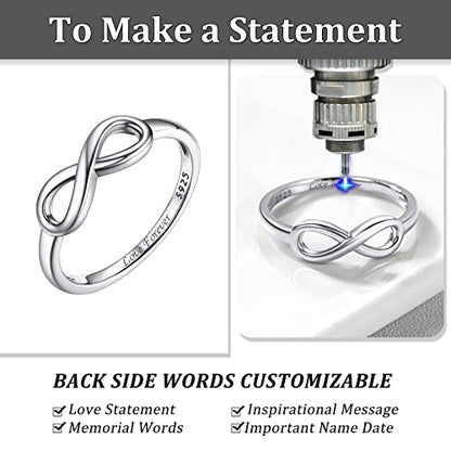 Bestyle Simple S925 Sterling Silver Infinity Rings Cubic Zirconia Rings, Nice Cute BFF Friendship Rings, Dainty Eternity Promise Wedding Bands Perfect Every Day Ring, Size 4-12, Words Engavable - color: 4.Plain Infinity Ring (custom)
