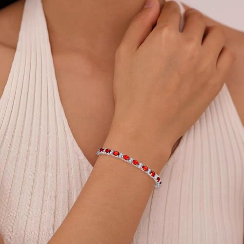 Crysdue Wedding Bridal Bracelets for Brides, Cubic Zirconia Tennis Birthstone Jewelry Gift for Women Prom - style: C_Red 8“