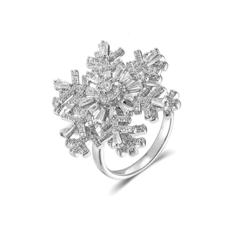 Cocktail Rings Silver Rose Flower Ring for Women Adjustable 18K Gold Plated Snowflake Open Wrap Wedding Statement Valentine Gift for Lover Wife Christmas - style: JZ06 Flower Ring-Rose
