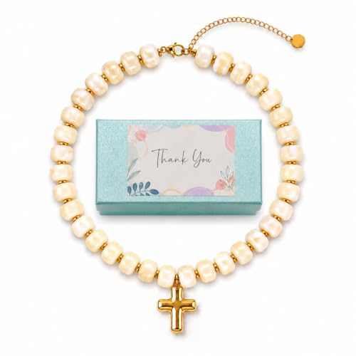 Colorful Resin Chunky Beaded Necklace for Women Modern Statement Choker Necklace with Gold Tone Cross Pendant Boho Summer Jewelry Gift - color: Ivory White-1