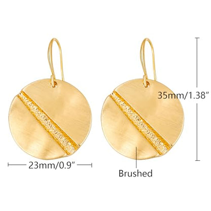 Gold Earrings 14k Gold Plated Hoop Earrings Dainty Pearl hoop Disc Coin Bead Starfish Teardrop Circle Dangle Drop Earrings for Women Hypoallergenic Jewelry Gifts - color: Brushed Disc-Gold