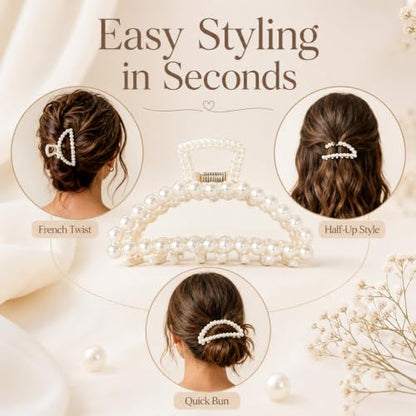 Large Pearl Hair Claw Clip, Clips Neutral Color Girls Hair Clips Claw, Big Hair Clips Hair Claws Hair Claws, Faux Pearl, Clips and Barrettes for Thin, Thick, Curly or Long Hair