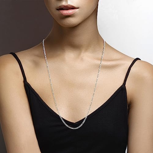 Miabella Italian 925 Sterling Silver 3mm Figaro Chain Women Men Necklace | 18K Gold Plated Option, Diamond-Cut Link Chain, Fine Jewelry Made in Italy - size: Length 30 Inches, style: sterling silver