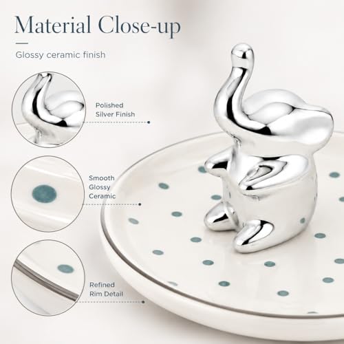 Ring Holder Jewelry Dish Elephant Ceramic Trinket Tray for Rings Earrings Necklace Bracelet Keys, Silver Elephant Jewelry Organizer Dish for Vanity Nightstand Bathroom Countertop - color: Elephant