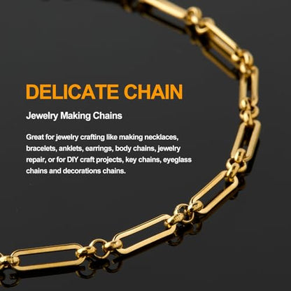 KYUNHOO 13 Feet Stainless Steel Chain Necklace for Jewelry Making | 4MM Wide Paperclip Chains Small Circle Link Chain Gold Jewelry Making Chains with Lobster Clasps and Jump Rings - color: Paperclip Gold