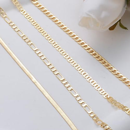 Rotnso Anklets for Women 14K Gold Silver Plated Ankle Bracelets Trendy Waterproof Boho Anklets Set Adjustable Dainty Cute Diamond Beaded Heart Non Tarnish Summer Beach Jewelry Gift - style: 4Pcs Cuban&Mariner-GD