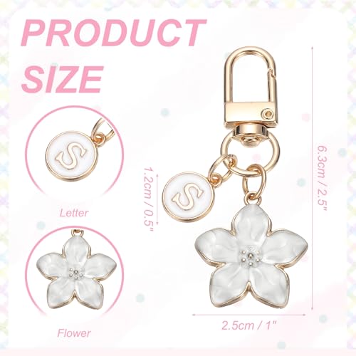 PATIKIL Flower Initial Keychain, Letter Keychain Charm Graceful Flower with Letter for Women Pendant Key - color: White