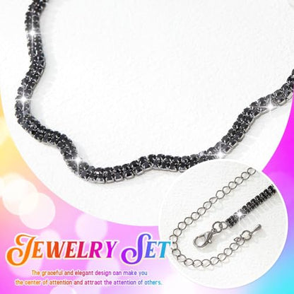 Aukmla Rhinestones Bridal Wedding Jewelry Set Choker Necklaces Earrings Bracelet Sets Prom Jewelry for Women and Brides - color: Black