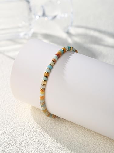 XIJIN Natural Stone Beaded Anklets for Women Handmade Beach Boho Turquoise Beads Ankle Bracelet Jewelry Gift for Her - color: M