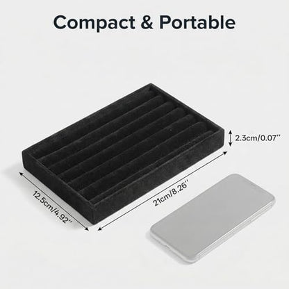SynHHergyx Ring Display Tray 7 Slots Ring Display Case Earrings Showcase Organizer Rings Holder Tray Velvet Jewelry Drawer Organizer Inserts, Black