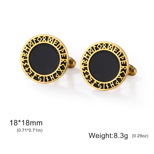 Cufflinks for Men Delicate Stainless Steel Wedding Business Cufflinks Gifts for Groom Husband French Shirt Accessories - style: Viking Symbol-Gold
