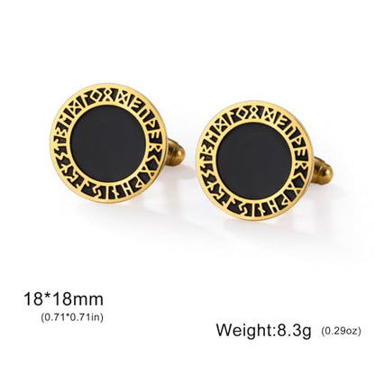 Cufflinks for Men Delicate Stainless Steel Wedding Business Cufflinks Gifts for Groom Husband French Shirt Accessories - style: Viking Symbol-Gold