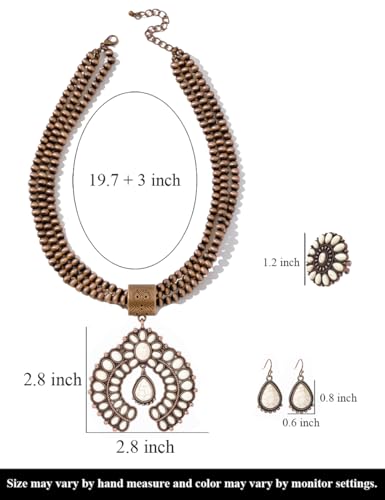 TOPACC Western Jewelry Set for Women Navajo Pearl Necklace Turquoise Cowgirl Accessories for Country Concert Outfit - color: D-White