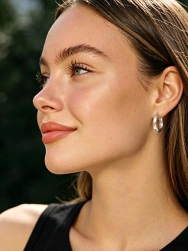 Bestyle Gold Huggies Earrings for Women Hypoallergenic 925 Sterling Silver Post Huggie Hoop Earrings Thick Lightweight Small Hoop Earrings 8/10/12/14mm - color: Silver, size: 14mm