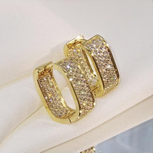 Luxury Paved Cubic Zirconia Hoop Earrings for Women Wedding Trendy Jewelry - color: E1934