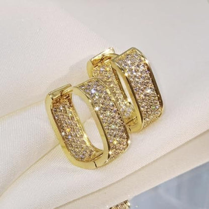 Luxury Paved Cubic Zirconia Hoop Earrings for Women Wedding Trendy Jewelry - color: E1934