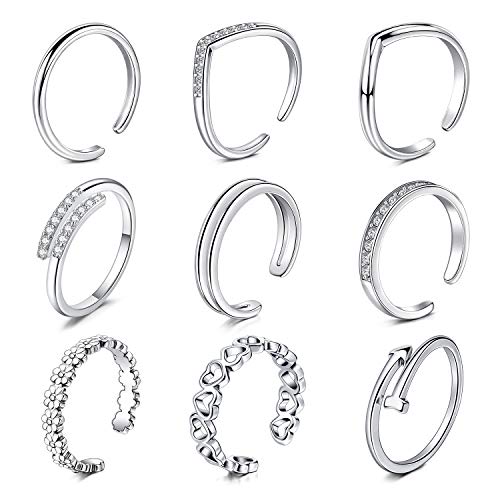 QWALIT Toe Rings for Women Gold Toe Ring Gold Ankets for Women Silver Toe Ring Stainless Steel Waterproof Trendy Anklet no Tarnish - color: 2-9pcs-silver