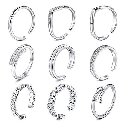 QWALIT Toe Rings for Women Gold Toe Ring Gold Ankets for Women Silver Toe Ring Stainless Steel Waterproof Trendy Anklet no Tarnish - color: 2-9pcs-silver
