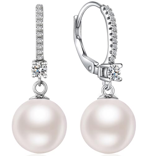 Jiamiaoi Pearl Dangle Earrings 925 Sterling Silver Pearl Earrings for Women 10mm White/Black Pearls - color: A1-White-8mm Pearl