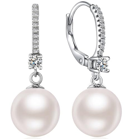 Jiamiaoi Pearl Dangle Earrings 925 Sterling Silver Pearl Earrings for Women 10mm White/Black Pearls - color: A1-White-8mm Pearl